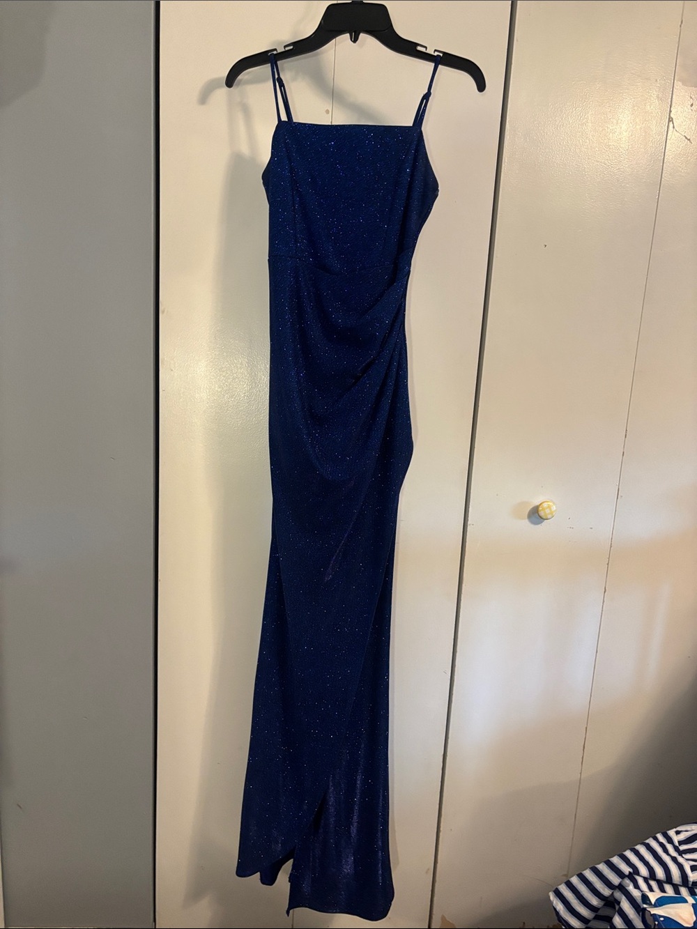 Honey and Rosie Midnight Blue Sparkle Spaghetti-Strap Prom Dress.